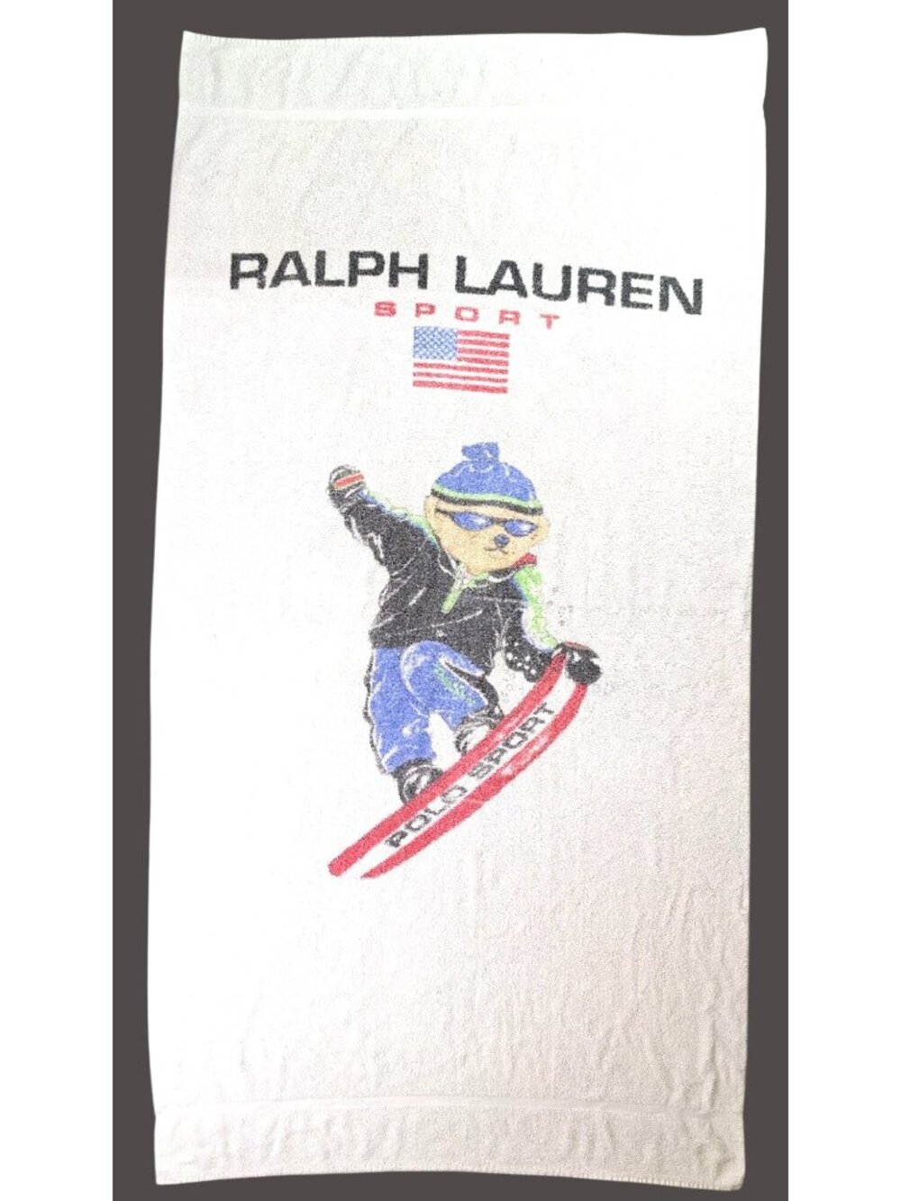 Vintage Ralph Lauren Sport Polo Bear Snowboarding Large Gray Beach Towel 66"x34"